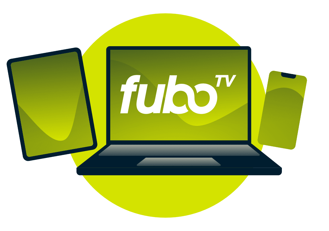 En b&auml;rbar dator, surfplatta och telefon med fuboTV-logotypen.